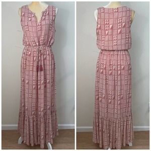 Roller Rabbit Diam Gauri Maxi Dress Size S Blush Pink Waist Tie